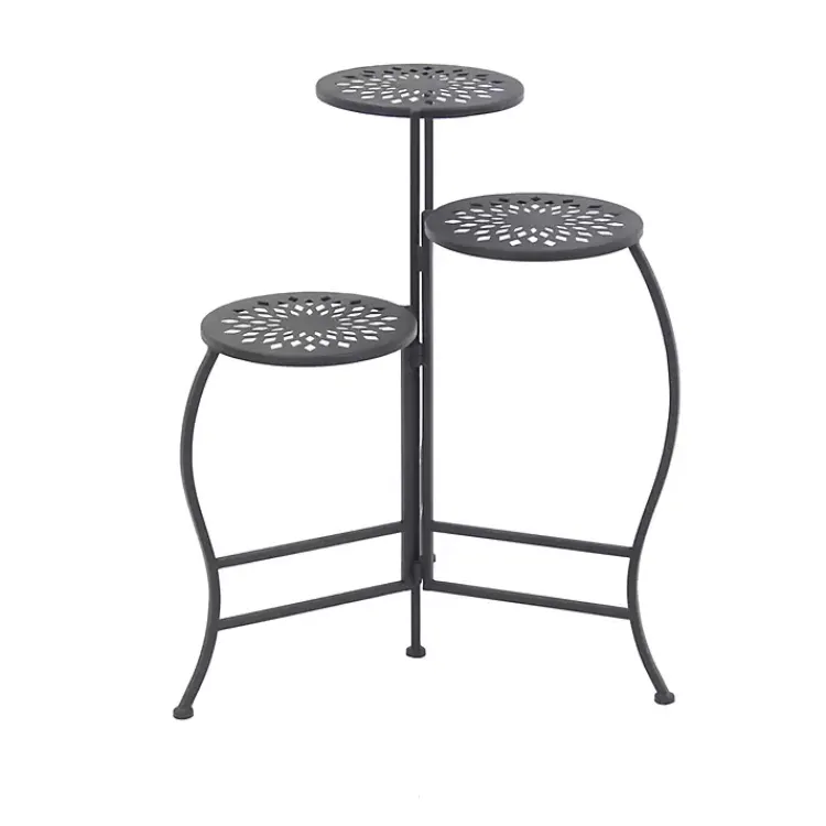 Kirklands Home Planters|Metal Medallion 3-Tier Folding Plant Stand Black