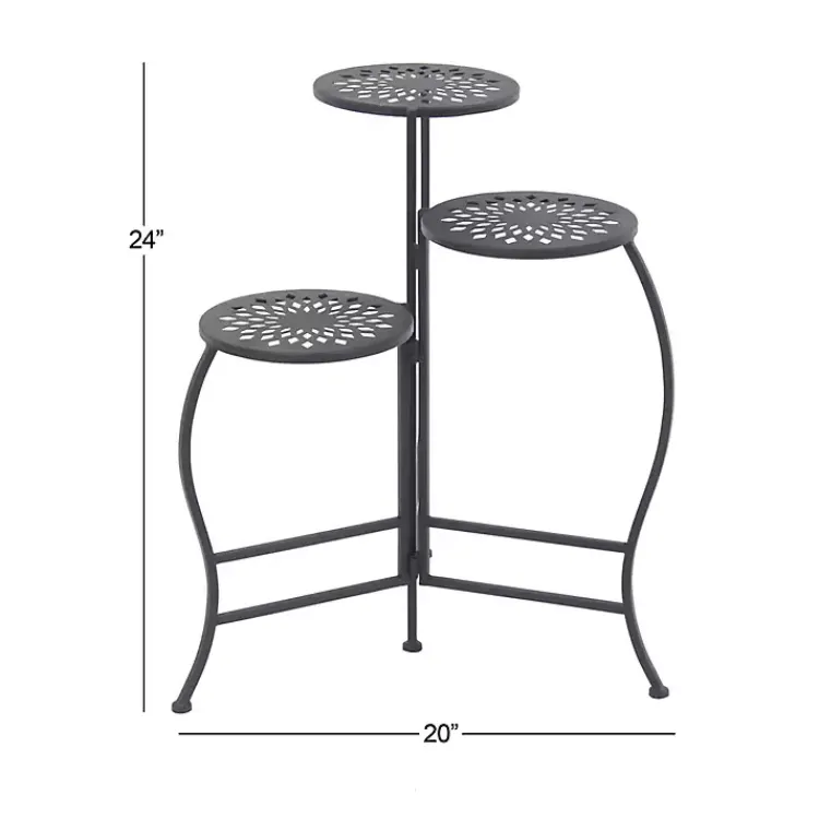 Kirklands Home Planters|Metal Medallion 3-Tier Folding Plant Stand Black