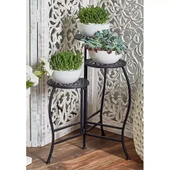 Kirklands Home Planters|Metal Medallion 3-Tier Folding Plant Stand Black