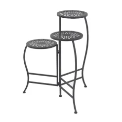 Kirklands Home Planters|Metal Medallion 3-Tier Folding Plant Stand Black