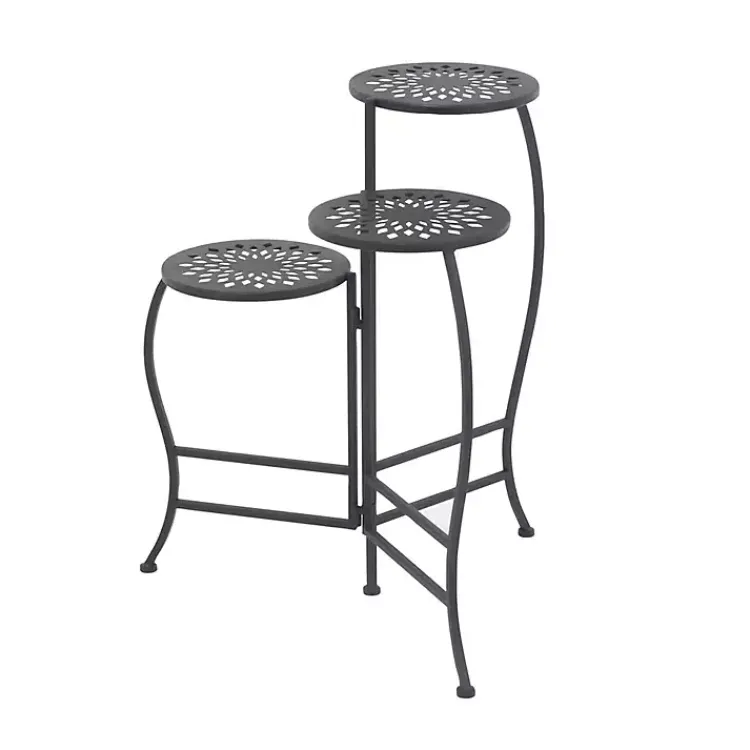 Kirklands Home Planters|Metal Medallion 3-Tier Folding Plant Stand Black