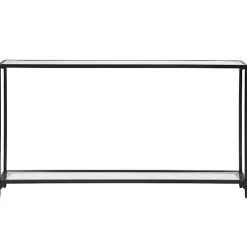 Kirklands Home Console Tables|Black Metal Mirrored Top Console Table