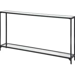 Kirklands Home Console Tables|Black Metal Mirrored Top Console Table