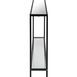 Kirklands Home Console Tables|Black Metal Mirrored Top Console Table