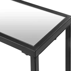 Kirklands Home Console Tables|Black Metal Mirrored Top Console Table