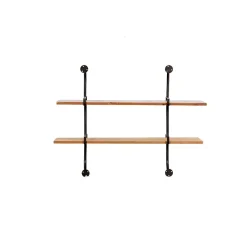 Kirklands Home Shelves|Black Metal Pipe Two-Tier Wall Mounted Shelf