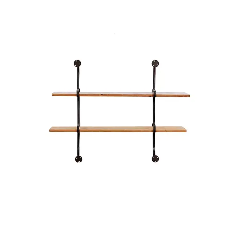 Kirklands Home Shelves|Black Metal Pipe Two-Tier Wall Mounted Shelf