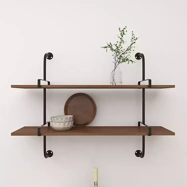 Kirklands Home Shelves|Black Metal Pipe Two-Tier Wall Mounted Shelf