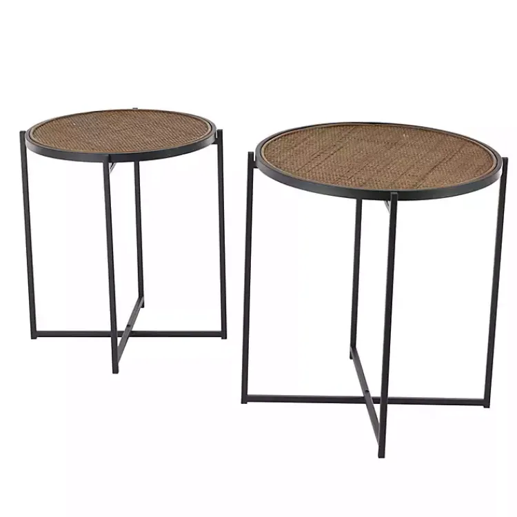 Kirklands Home Accent & End Tables|Black Metal Rattan Accent Tables, Set of 2 Brown