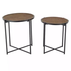 Kirklands Home Accent & End Tables|Black Metal Rattan Accent Tables, Set of 2 Brown