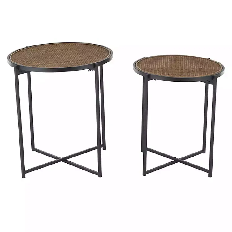 Kirklands Home Accent & End Tables|Black Metal Rattan Accent Tables, Set of 2 Brown