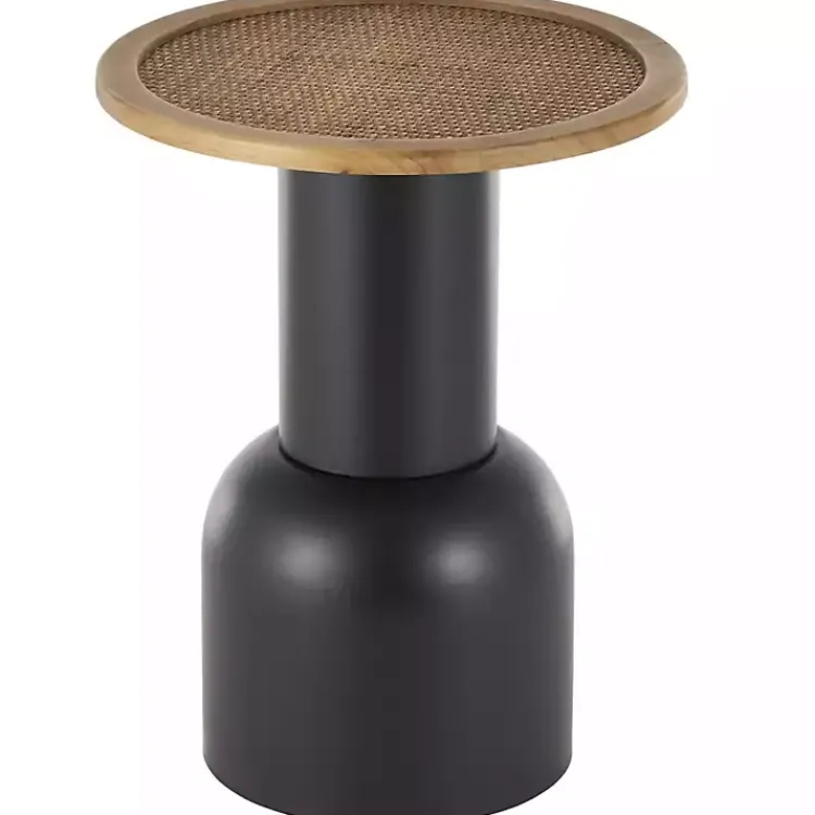 Kirklands Home Accent & End Tables|Black Metal Rattan Pedestal Accent Table, 16 in. Brown