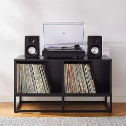 Kirklands Home Tv Stands & Media Consoles|Metal Record Storage Media Console Black