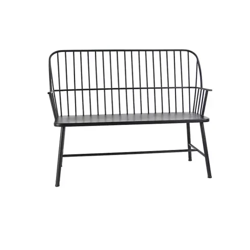 Kirklands Home Outdoor Seating|Metal Slatted Back Outdoor Bench Black