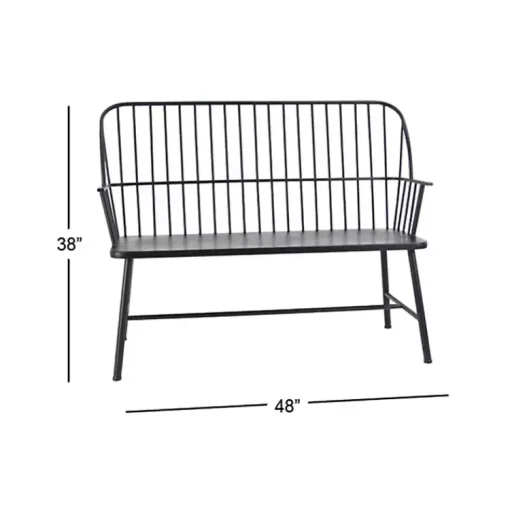 Kirklands Home Outdoor Seating|Metal Slatted Back Outdoor Bench Black