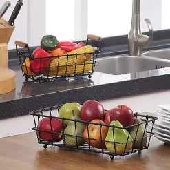 Kirklands Home Kitchen Storage|Metal Wire Stackable Kitchen Baskets Black