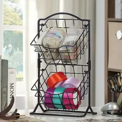 Kirklands Home Kitchen Storage|Metal Wire 2-Tier Square Kitchen Basket Black