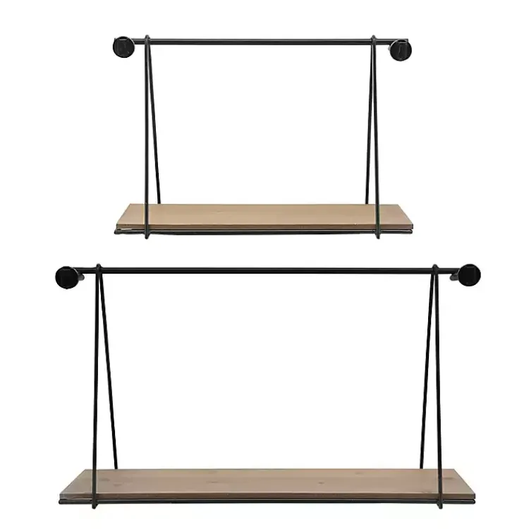 Kirklands Home Shelves|Black Metal Wood Swing Wall Shelves, Set of 2