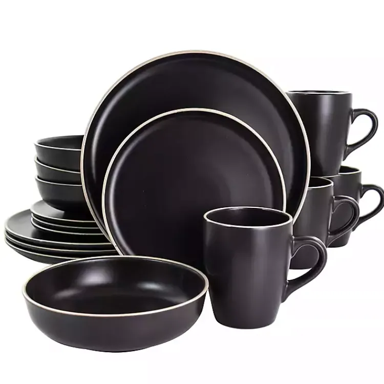 Kirklands Home Dinnerware|Modern Stoneware 16-pc. Dinnerware Set Black
