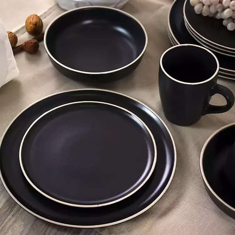 Kirklands Home Dinnerware|Modern Stoneware 16-pc. Dinnerware Set Black