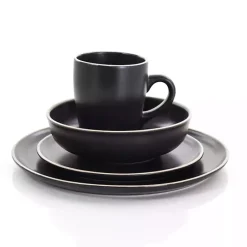 Kirklands Home Dinnerware|Modern Stoneware 16-pc. Dinnerware Set Black