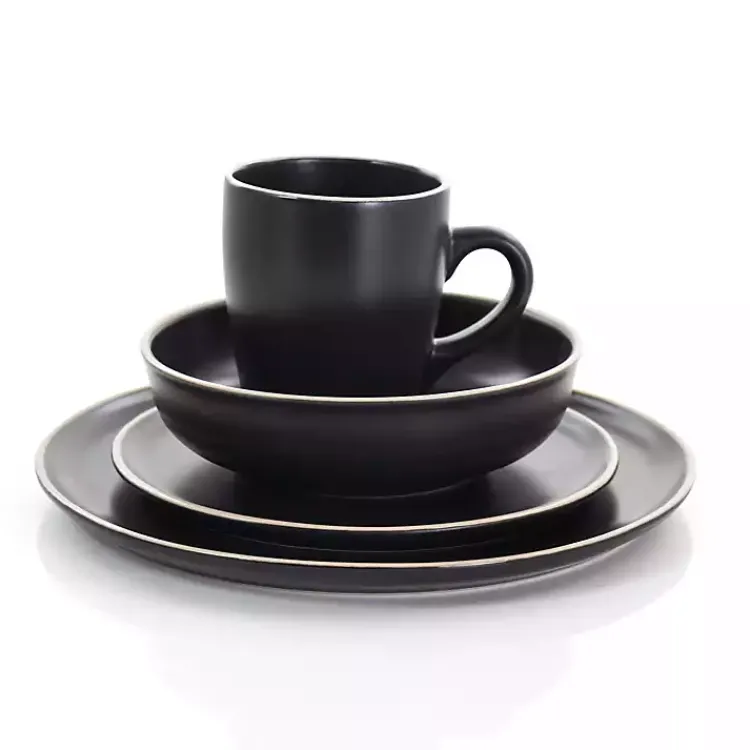 Kirklands Home Dinnerware|Modern Stoneware 16-pc. Dinnerware Set Black