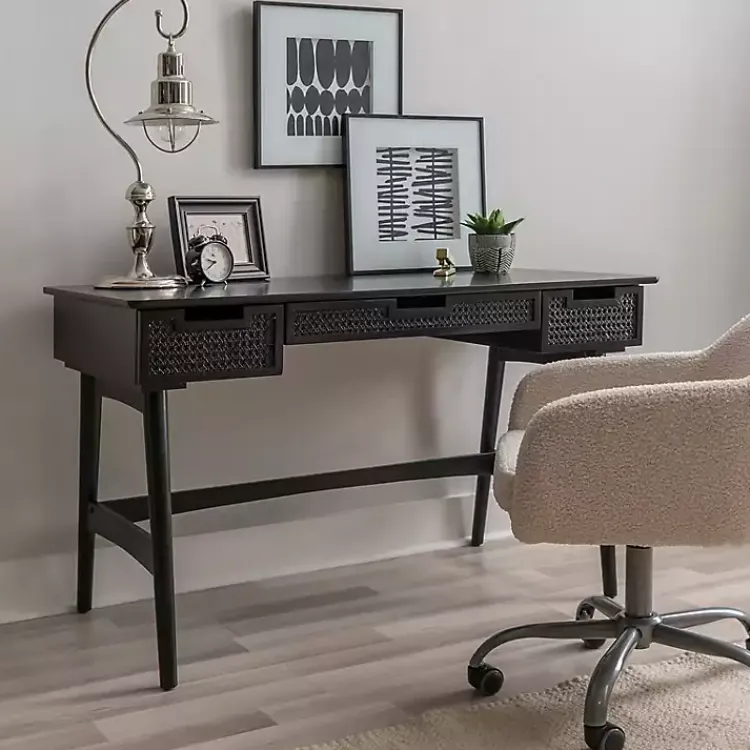 Kirklands Home Office Furniture|Rattan Ryker Desk Black