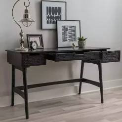 Kirklands Home Office Furniture|Rattan Ryker Desk Black