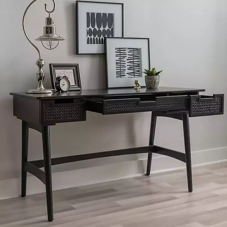 Kirklands Home Office Furniture|Rattan Ryker Desk Black