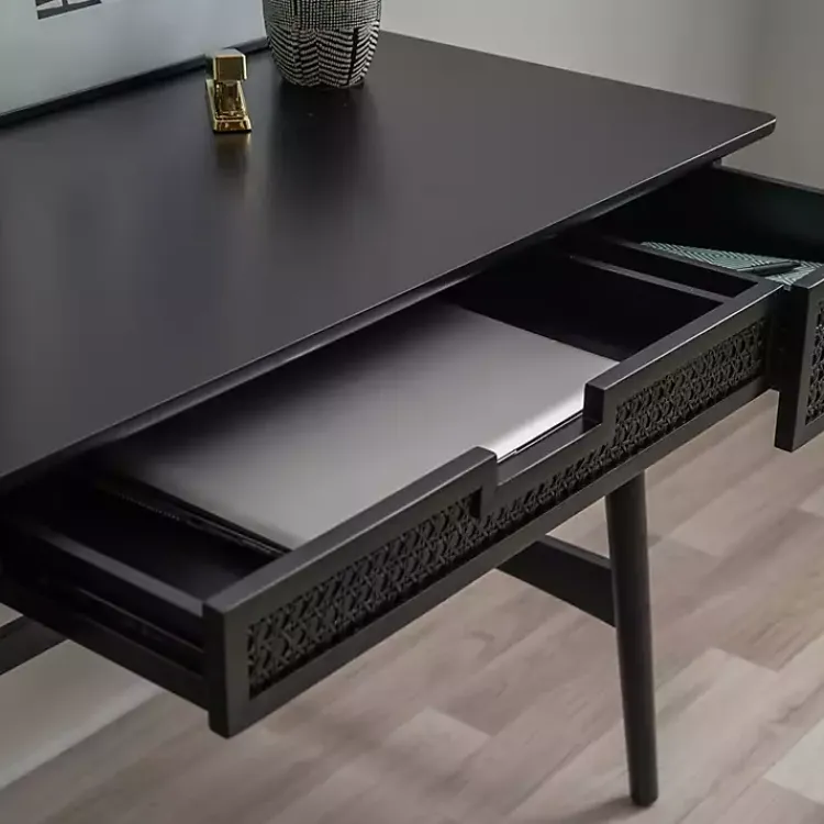 Kirklands Home Office Furniture|Rattan Ryker Desk Black