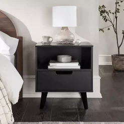 Kirklands Home Nightstands|Riviera Single Drawer Nightstand Black