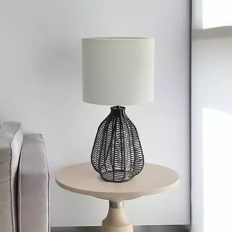 Kirklands Home Table Lamps|Black Rope Woven Table Lamp White
