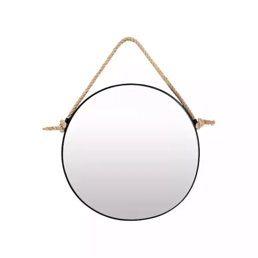 Kirklands Home Framed Mirrors|Black Round Framed Mirror with Rope