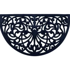 Kirklands Home Doormats|Rubber Halfmoon Flower Doormat Black