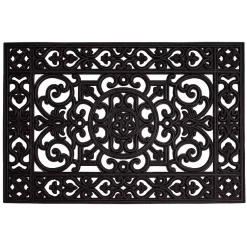 Kirklands Home Doormats|Scroll Border Rubber Doormat, 36x24 Black