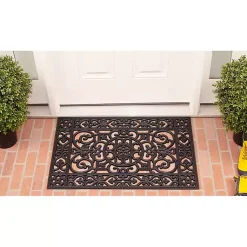 Kirklands Home Doormats|Scroll Border Rubber Doormat, 36x24 Black