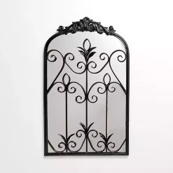 Kirklands Home Decorative Mirrors|Black Scrolled Metal Overlay Wall Mirror