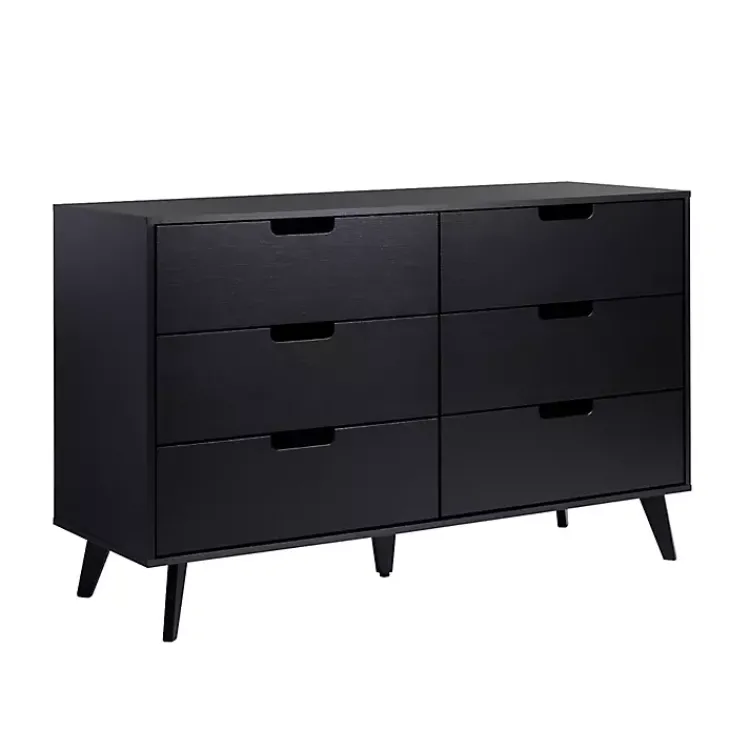 Kirklands Home Dressers & Chests|Simple Grooved Handle 6-Drawer Dresser Black