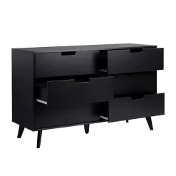 Kirklands Home Dressers & Chests|Simple Grooved Handle 6-Drawer Dresser Black