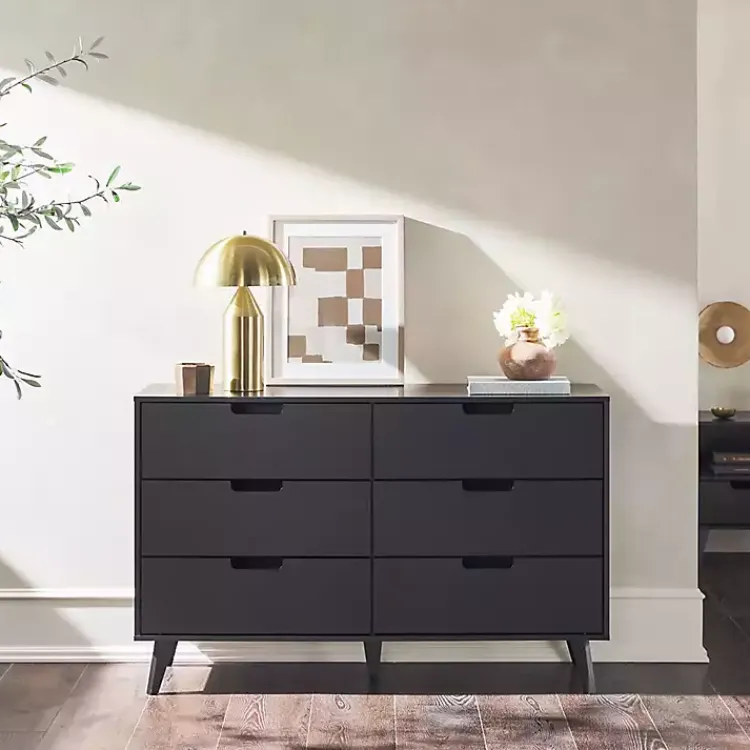 Kirklands Home Dressers & Chests|Simple Grooved Handle 6-Drawer Dresser Black