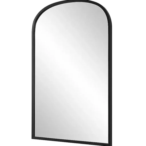 Kirklands Home Framed Mirrors|Black Simple Round Top Wall Mirror