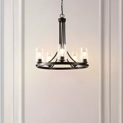 Kirklands Home Chandeliers & Pendant Lighting|Sloped Round Adjustable Chandelier Black