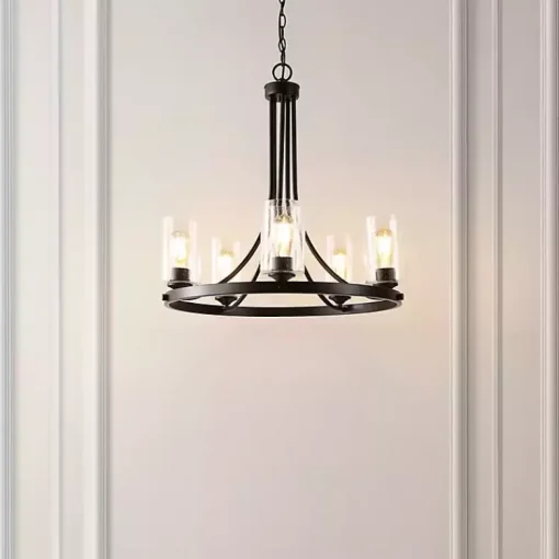 Kirklands Home Chandeliers & Pendant Lighting|Sloped Round Adjustable Chandelier Black