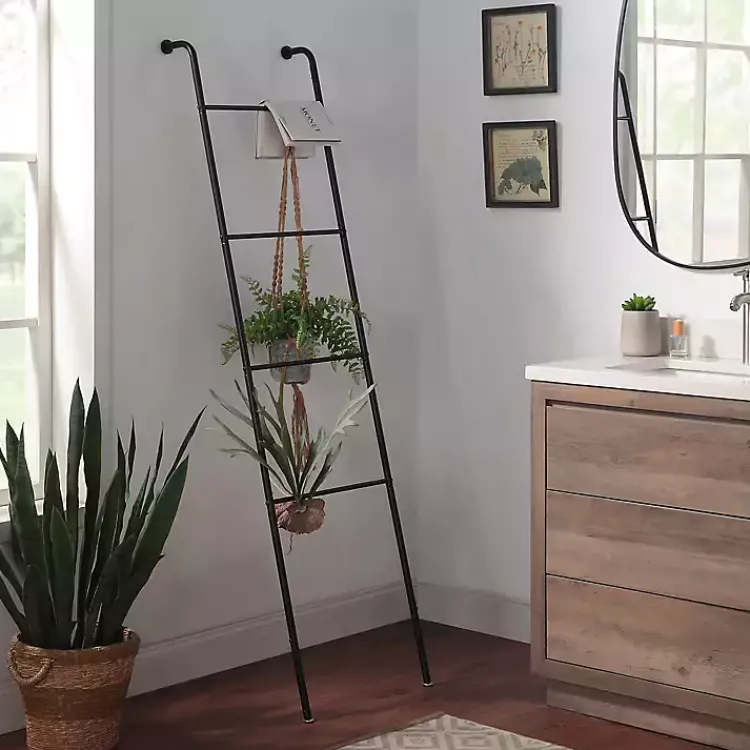 Kirklands Home Bathroom Accessories|Steel 4-Bar Leaning Towel Ladder Black