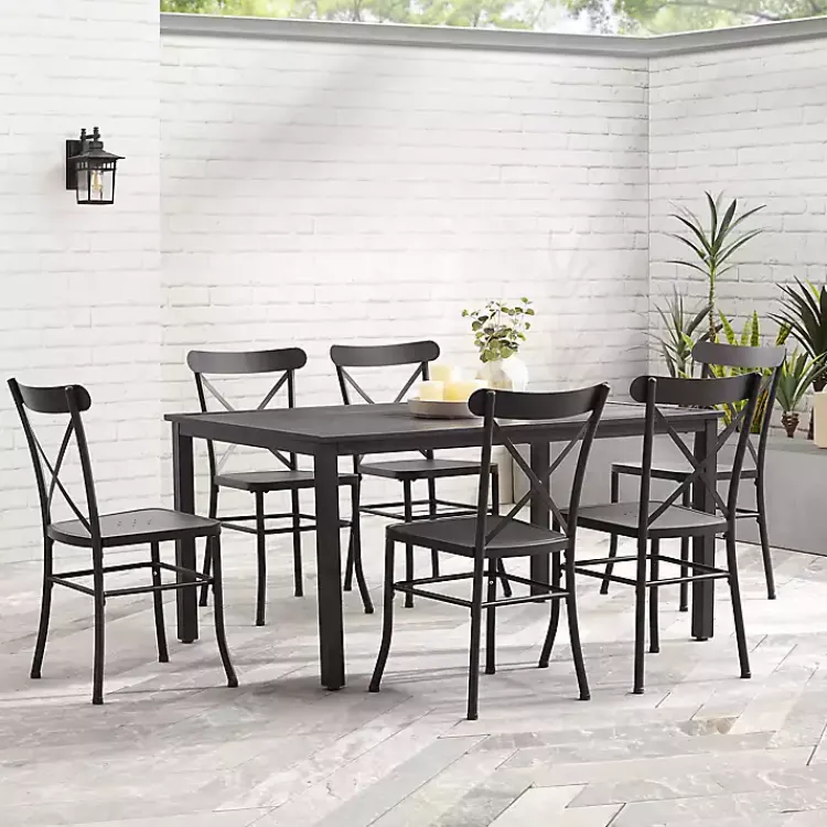 Kirklands Home Outdoor Dining|Steel Farmhouse 7-pc. Outdoor Dining Set Black