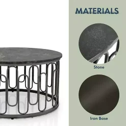 Kirklands Home Coffee Tables|Stone and Metal Geometric Coffee Table Black