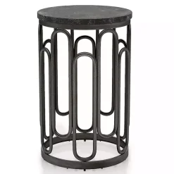 Kirklands Home Accent & End Tables|Stone and Metal Geometric Accent Table Black