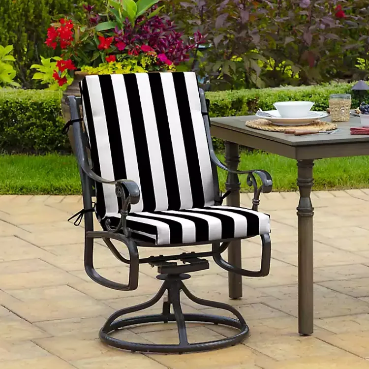 Kirklands Home Outdoor Cushions & Pillows|Stripe Luxe Outdoor Dining Chair Cushion Black