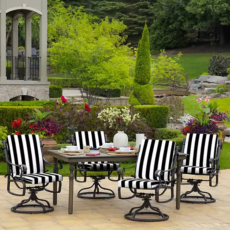 Kirklands Home Outdoor Cushions & Pillows|Stripe Luxe Outdoor Dining Chair Cushion Black