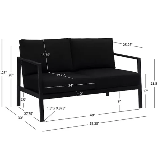Kirklands Home Outdoor Seating|Sunbrella Cushions Holland Outdoor Loveseat Black